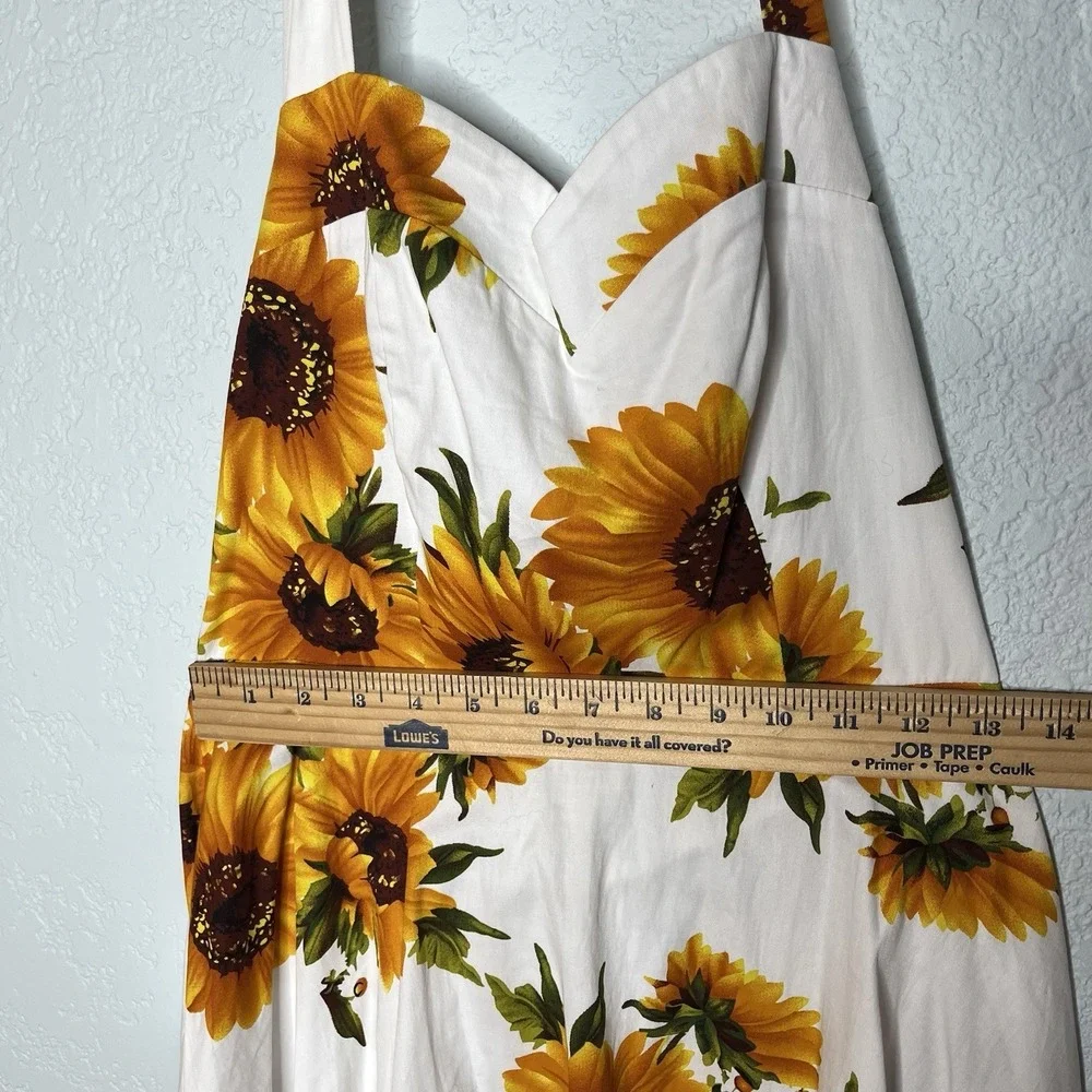 Topdress 1950s Halter Retro Cocktail Dress Sunflower Lace Up Corset Back M - Picture 7 of 10